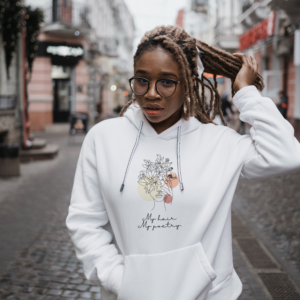 My Hair, My Poetry" hooded sweatshirt
