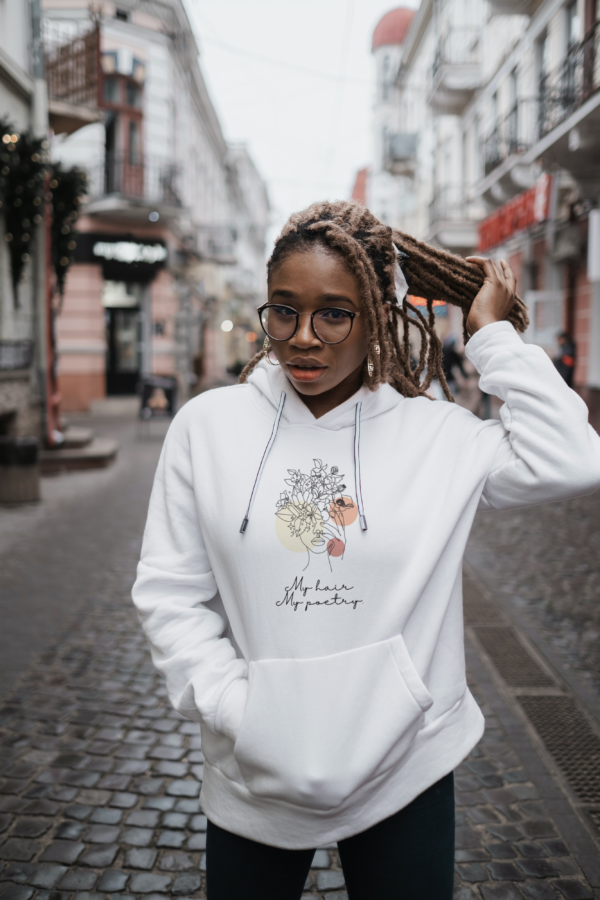My Hair, My Poetry" hooded sweatshirt